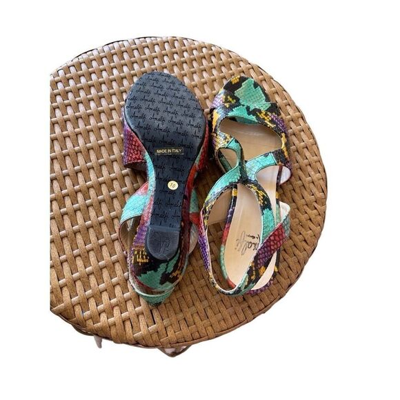 Amalfi by Rangoni Women's Multicolor Snakeskin Leather Open Toe Sandal Size 10 - Picture 7 of 8